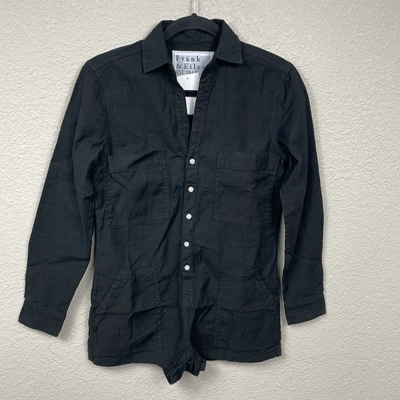 NWT Frank & Eileen Ireland Romper Cotton Linen Long Sleeve Loose Black XXS - Picture 6 of 14